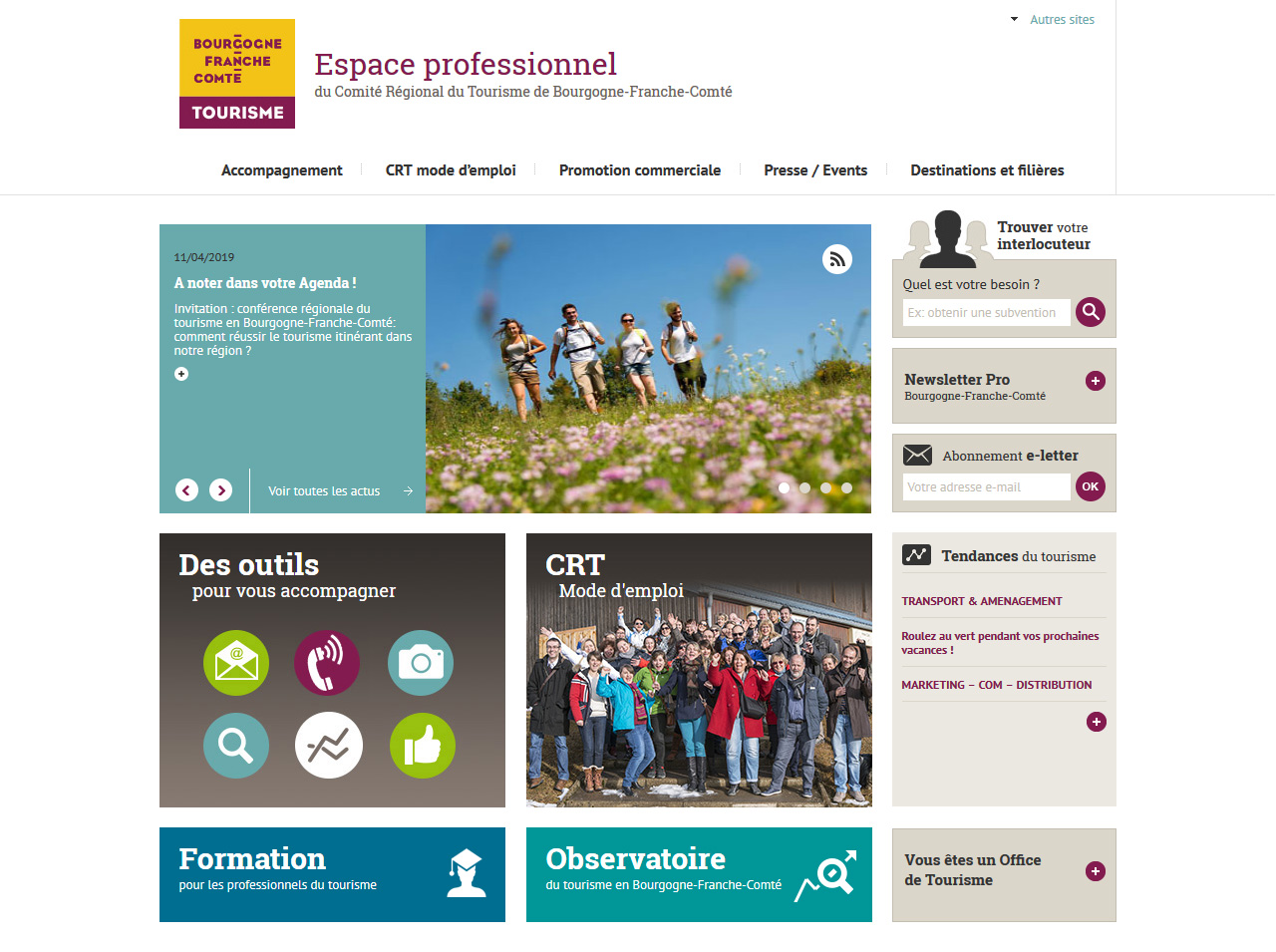 Refonte site pro CRT Franche-Comté